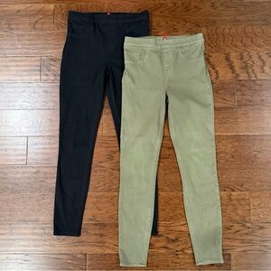 Lot of 2 Spanx Jean-ish Ankle Leggings Womens M Tall Stretch Pull on Black/Green